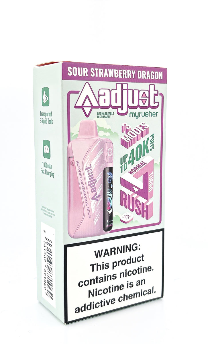ADJUST MYRUSHER DISPOSABLE / SOUR STRAWBERRY DRAGON / 50MG / 20ML / 40K PUFFS