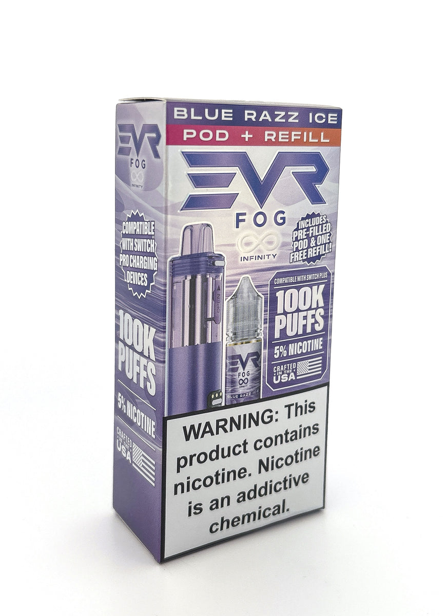 EVR FOG INFINITY DISPOSABLE POD / BLUE RAZZ ICE / 50MG / 30ML / 100K PUFFS