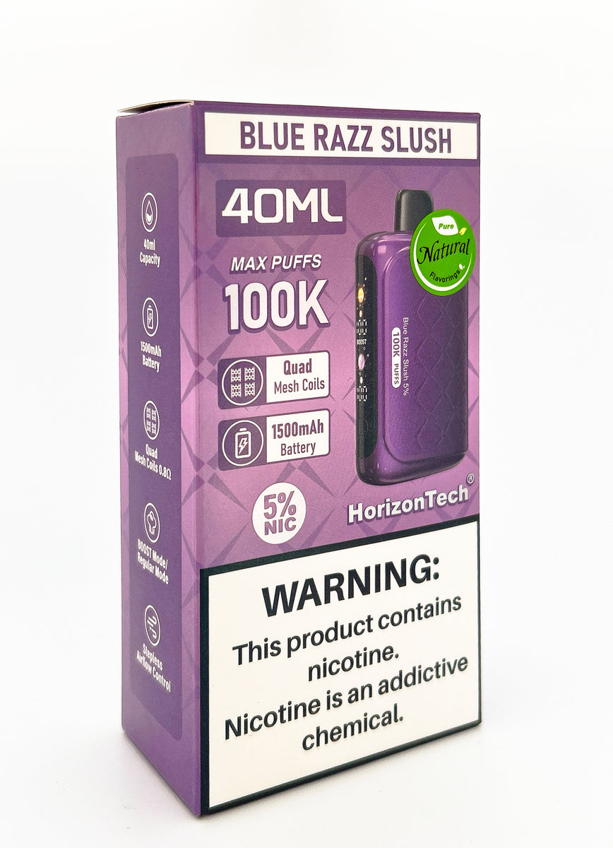 HORIZONTECH 100K DISPOSABLE / BLUE RAZZ SLUSH / 50MG / 40ML / 100K PUFFS