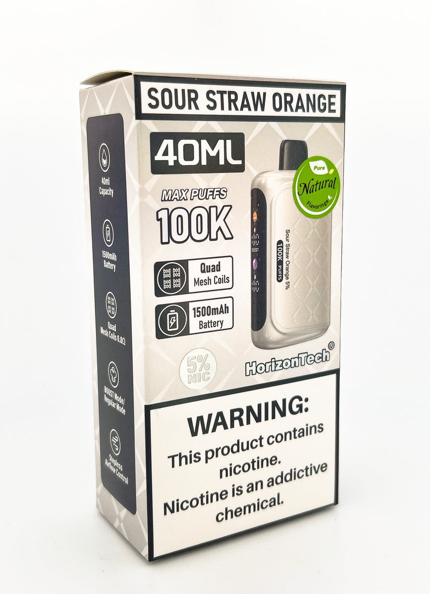HORIZONTECH 100K DISPOSABLE / SOUR STRAW ORANGE / 50MG / 40ML / 100K PUFFS