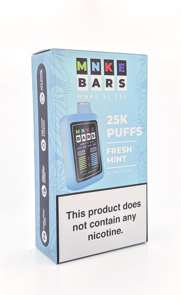 25 mg nicotine disposable vape MNKE BARS XL ZERO / FRESH MINT / 0MG / 9ML / 25K PUFFS Flavor:Melonberry ohm-0.4 flum pebble valentines elf