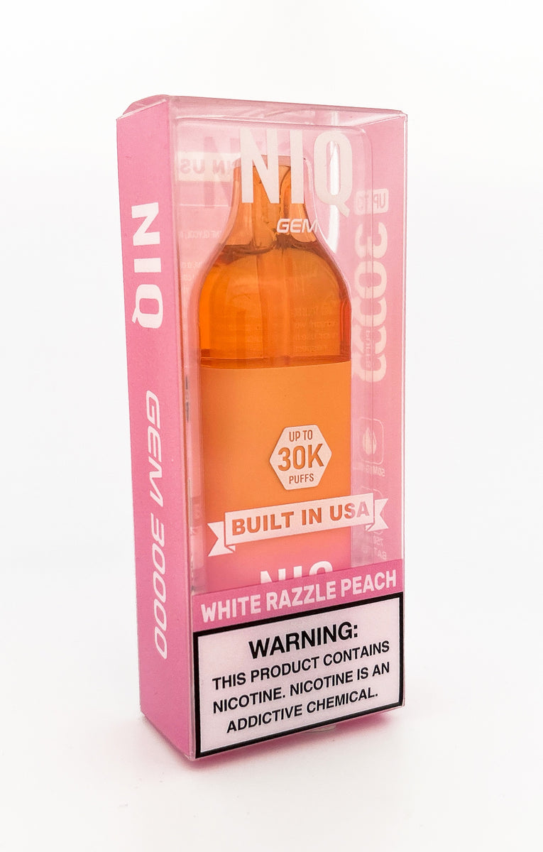 NIQ GEM DISPOSABLE / WHITE RAZZLE PEACH / 50MG / 16ML / 30K PUFFS