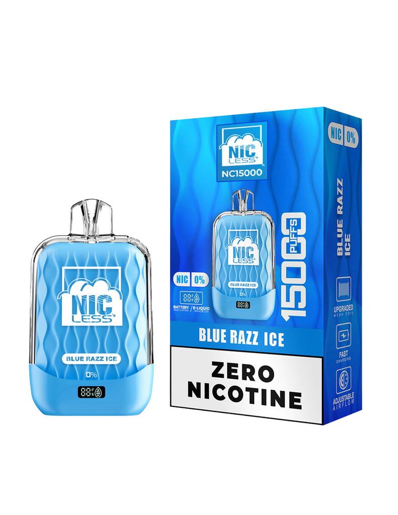 NIC LESS NC15000 DISPOSABLE / BLUE RAZZ ICE / 00MG / 18ML / 15K PUFF   Vapor Lounge