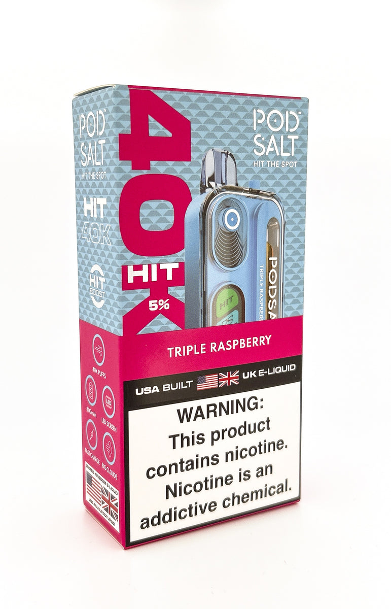 POD SALT HIT 40K DISPOSABLE / TRIPLE RASPBERRY / 50MG / 18ML / 40K PUFFS