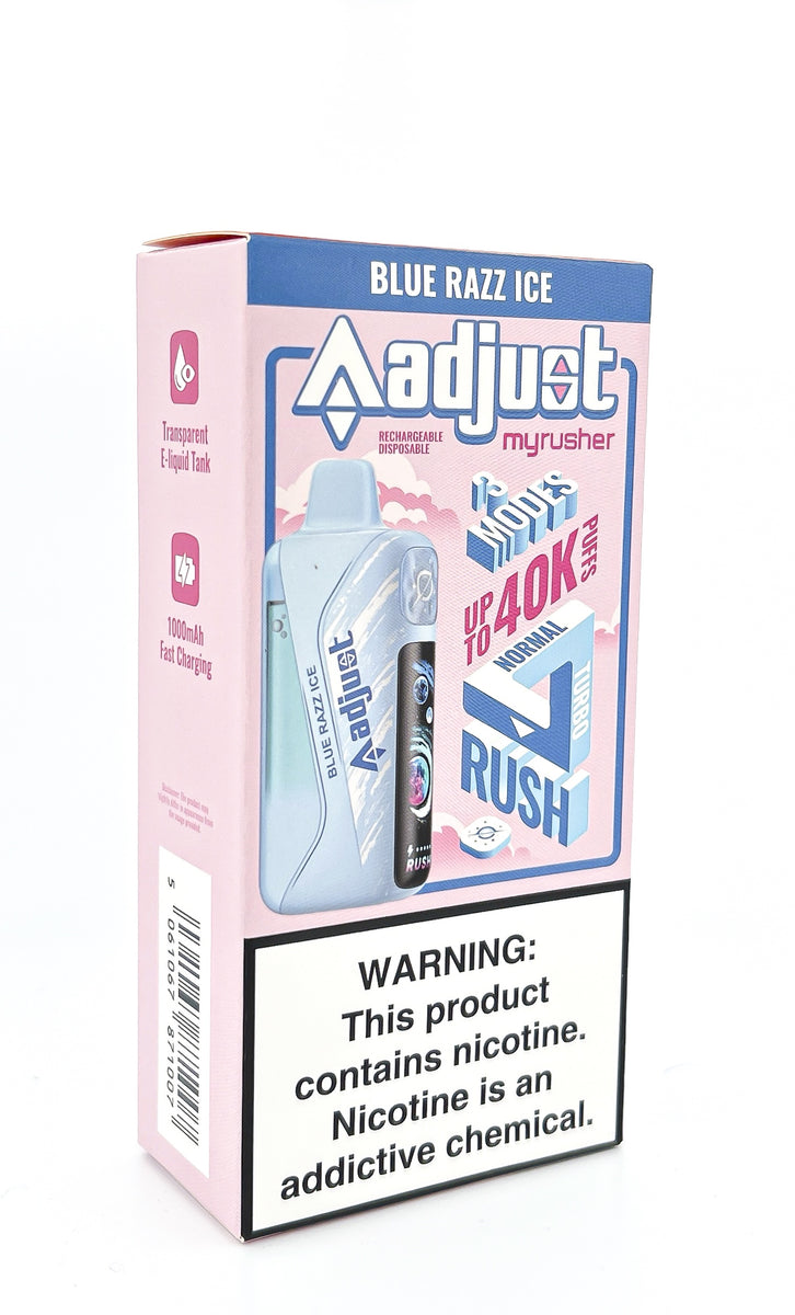 ADJUST MYRUSHER DISPOSABLE / BLUE RAZZ ICE / 50MG / 20ML / 40K PUFFS