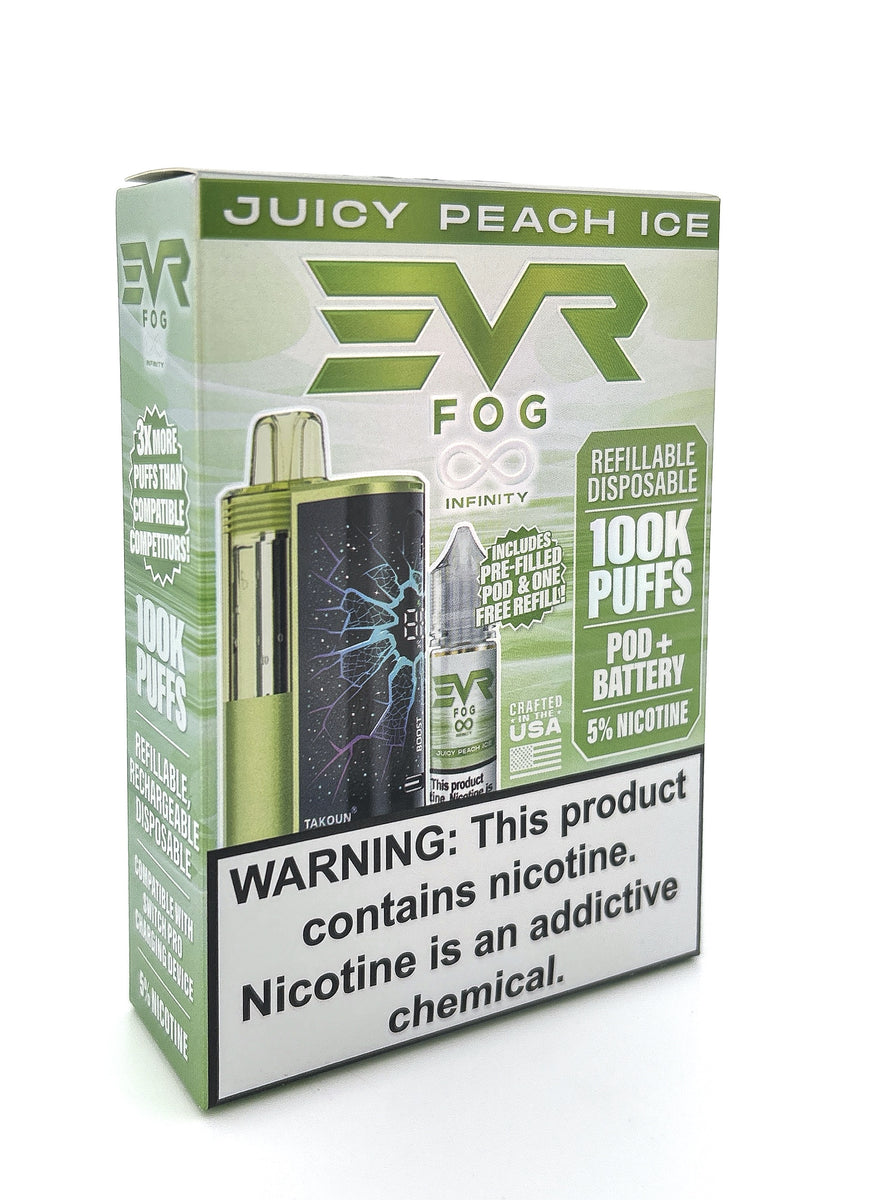 EVR FOG INFINITY DISPOSABLE KIT / JUICY PEACH ICE / 50MG / 30ML / 100K PUFFS