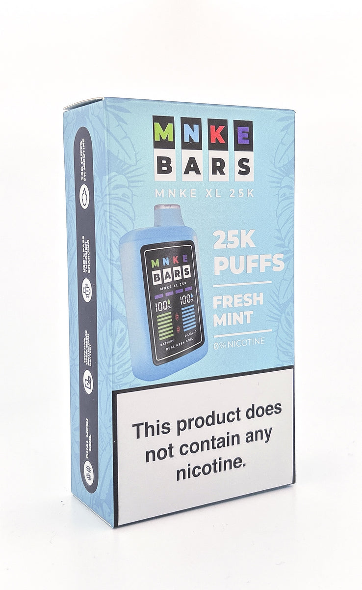 MNKE BARS XL ZERO DISPOSABLE / FRESH MINT / 0MG / 9ML / 25K PUFFS