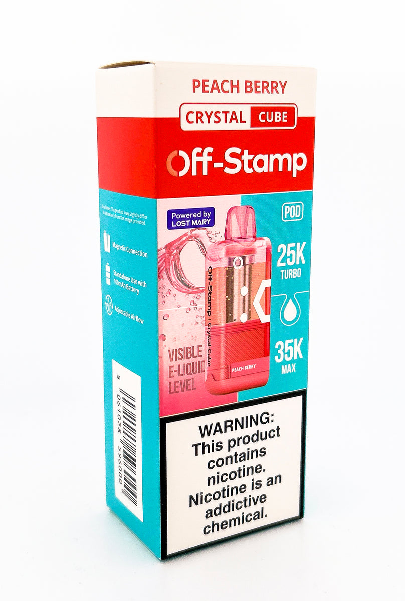 OFF STAMP X CUBE CRYSTAL POD DISPOSABLE / PEACH BERRY / 50MG / 18ML / 25K PUFFS