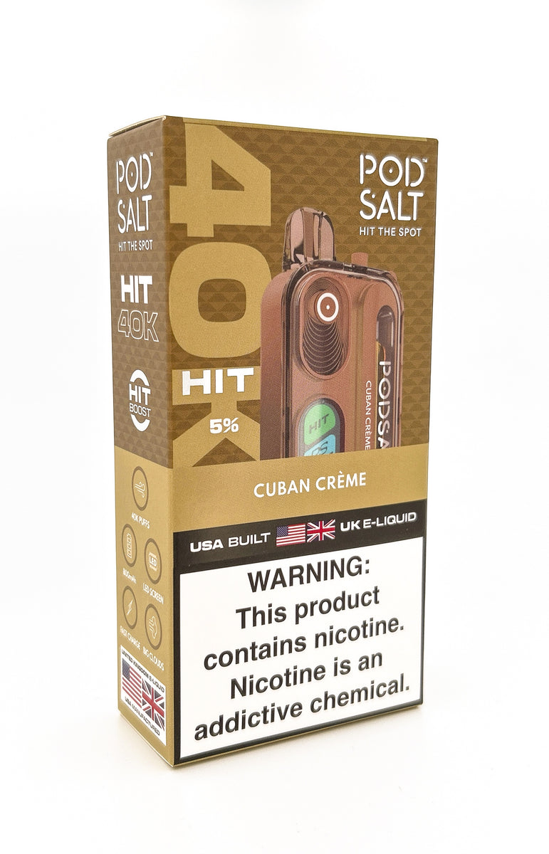 POD SALT HIT 40K DISPOSABLE / CUBAN CREME / 50MG / 18ML / 40K PUFFS