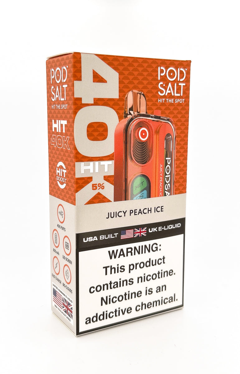 POD SALT HIT 40K DISPOSABLE / JUICY PEACH ICE / 50MG / 18ML / 40K PUFFS