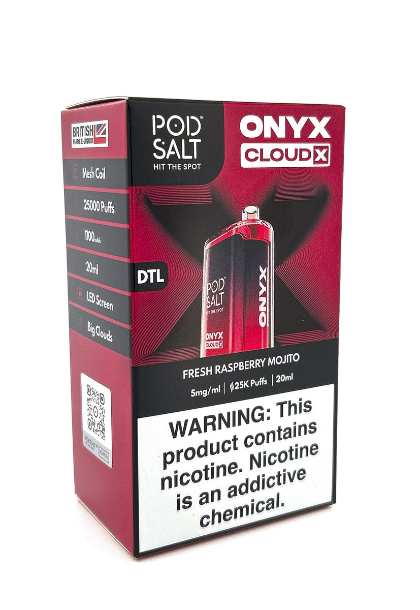 POD SALT ONYX CLOUD X DISPOSABLE / FRESH RASPBERRY MOJITO / 5MG / 20ML / 25K PUFFS